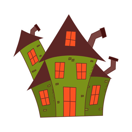 Halloween haunted house. Trick or treat concept. Flat vector illustration in hand drawn style.のイラスト素材