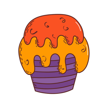 Cute halloween cupcake. Halloween element. Trick or treat concept. Vector illustration in hand drawn styleのイラスト素材
