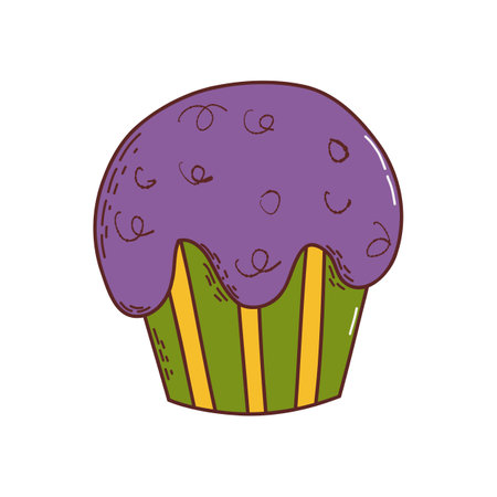 Cute halloween cupcake. Halloween element. Trick or treat concept. Vector illustration in hand drawn styleのイラスト素材