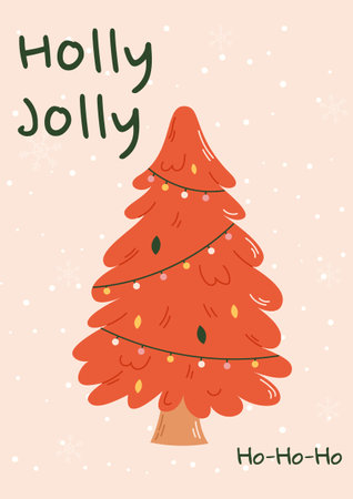 Groovy Christmas card with christmas tree. Christmas and New Year celebration concept. Good for greeting card, invitation, banner, web designのイラスト素材