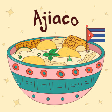Cuban food. Ajiaco. Traditional Cuban dish. Vector illustrationのイラスト素材