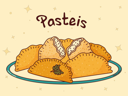 Brazilian traditional food. Pasteis. Vector illustration in hand drawn styleのイラスト素材