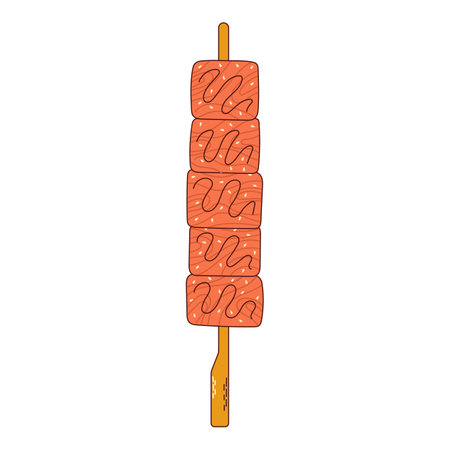 Traditional Japanese food. Asian yakitori skewers with sushi rolls. vector illustration.のイラスト素材
