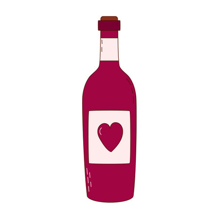 Hand drawn bottle of wine for Valentine's day. Design elements for posters, greeting cards, banners and invitationsのイラスト素材