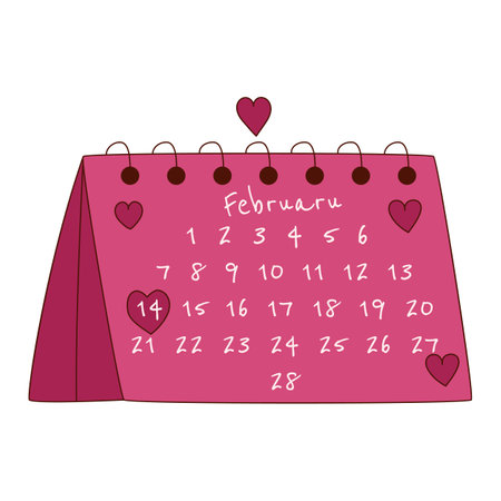 Hand drawn calendar for Valentine day. Design elements for posters, greeting cards, banners and invitationsのイラスト素材