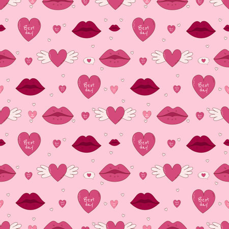 Valentine's Day Hand drawn seamless pattern. Hearts and lips.のイラスト素材