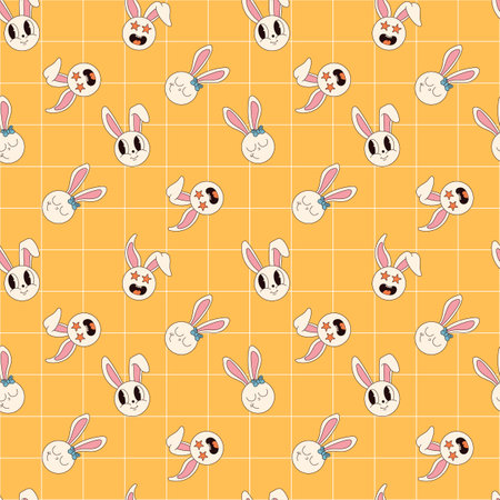 Groovy hippie Happy Easter seamless pattern. Easter backgrounds in trendy retro 60s 70s cartoon styleのイラスト素材