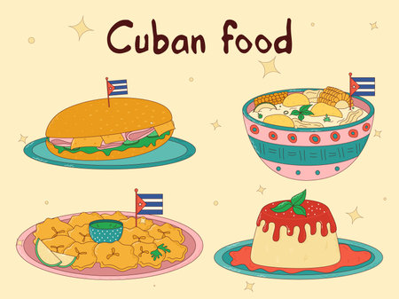 Set of Cuban food. Traditional Cuban dishのイラスト素材