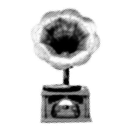 Gramophone collage. Design element in trendy dotted pop art style. Retro halftone effect. Vector illustration with vintage grunge punk cutout shapeのイラスト素材