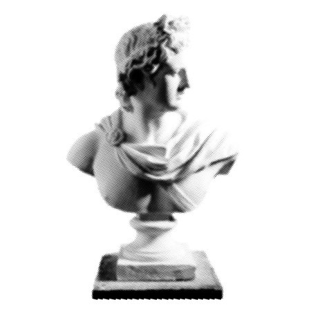Greece modern statue collage. Design element in trendy dotted pop art style. Retro halftone effect. Vector illustration with vintage grunge punk cutout shapeのイラスト素材
