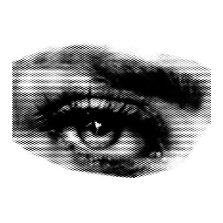eye collage. Design element in trendy dotted pop art style. Retro halftone effect. Vector...