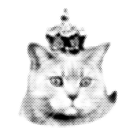 cat with crown collage. Design element in trendy dotted pop art style. Retro halftone effect. Vector illustration with vintage grunge punk cutout shapeのイラスト素材