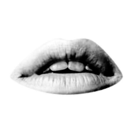 Half tone mouth. Collage design lips in trendy magazine style. Vector illustration with vintage grunge punk cutout elementのイラスト素材
