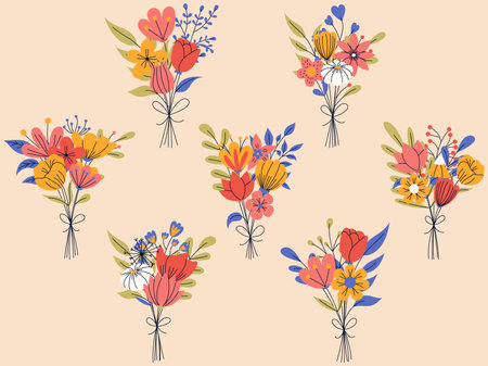Big set of floral elements. Romantic flower collection with bouquet of flowers. Good for greeting cards or invitation design, floral posterのイラスト素材