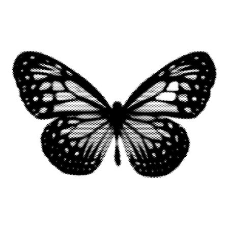 Half tone butterfly. Collage design element in trendy magazine style. Vector illustration with vintage grunge punk cutout shapeのイラスト素材