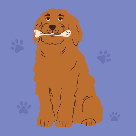 Dog with toys for brushing or massaging teeth. dog dental health. Canine dental care and hygiene concept. vector illustration.のイラスト素材