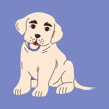 Dog with toys for brushing or massaging teeth. dog dental health. Canine dental care and hygiene concept. vector illustration.のイラスト素材