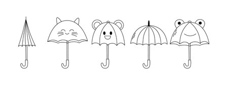 Set of childish hand drawn doodle umbrella.のイラスト素材