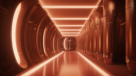 Empty gold futuristic tunnel. Technology Design.の素材