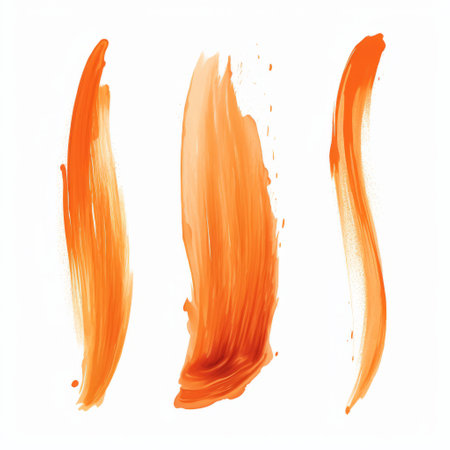 Set of orange strokes of mascara. Collection of grunge paint textureの素材