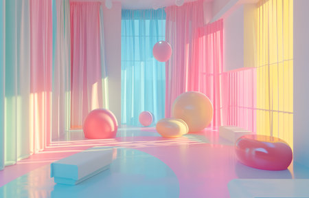 Futuristic room in pastel colors. Architecture interior background. 3d renderの素材