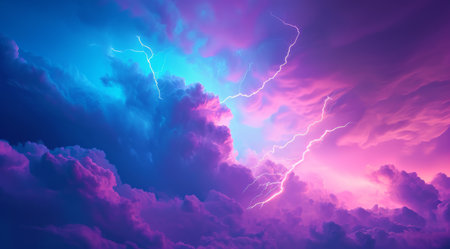 Thunderstorm flash. Flash of lightning. Natural light effectの素材