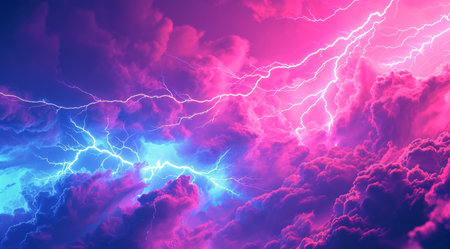 Thunderstorm flash. Flash of lightning. Natural light effectの素材