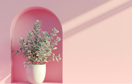 Arch frame with flower in trendy minimal design. Architecture interior background. 3d renderの素材