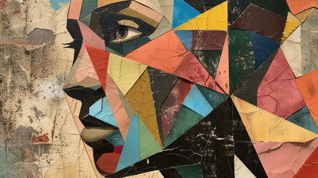 Portrait of black woman. Vintage torn paper collage.の素材