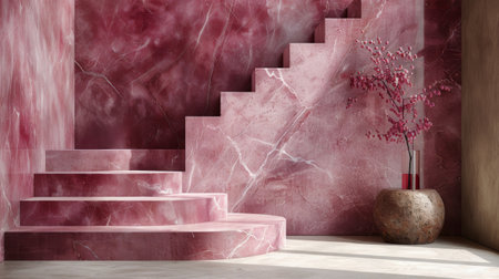 Pink marble stairs in modern roomの素材