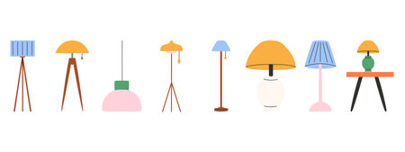 Set of trendy lamps in scandinavian style. Modern soft furniture collection.のイラスト素材