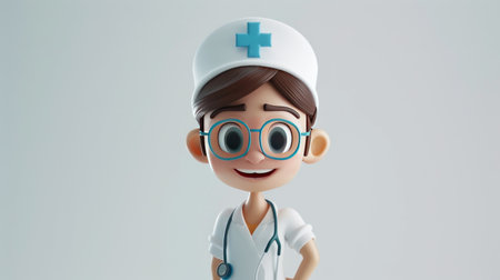 3d cute nurse with stethoscope and glassesの素材