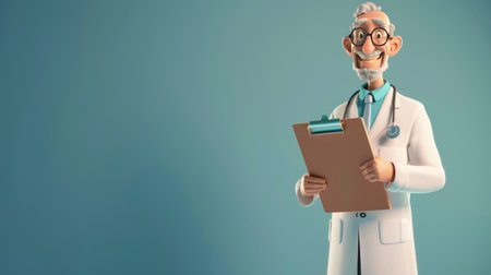 3d Senior doctor with a stethoscope and clipboard. Medical healthcare and doctor staff service.の素材