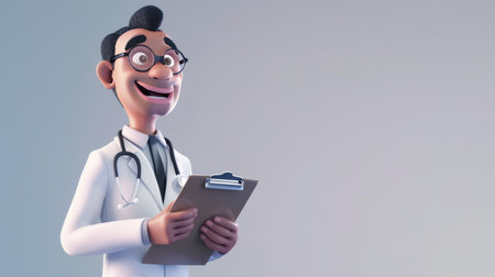 3d illustration of a doctor with stethoscope and clipboard. Healthcare conceptの素材