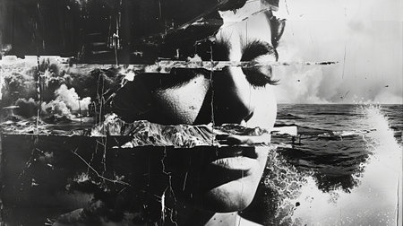 Woman and sea. Contemporary art collage.の素材