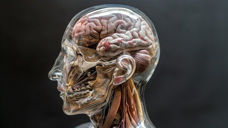 Human head model with brain and spinal cord, medical concept.の素材