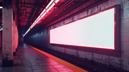 Blank billboard in underground subway station. Advertisement mockupの素材