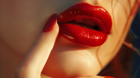 Sensual Red Lips with Finger Touchingの素材