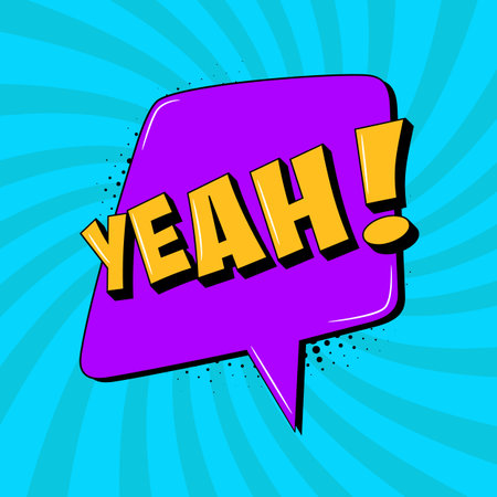 YEAH cartoon explosions comical speech bubble in trendy pop art style. Bright cartoon messageのイラスト素材