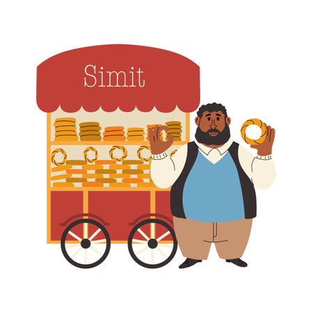 Stall with bagels. Turkish market. Vector illustrationのイラスト素材