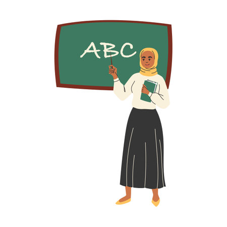 Muslim teacher character. Isolated vector illustration.のイラスト素材