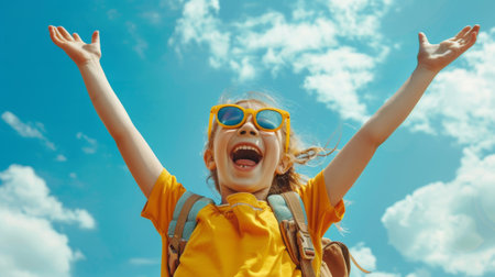 Joyful Child with Sunglasses and Backpackの素材