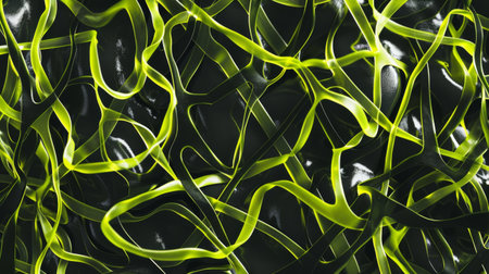 Abstract Green and Black Tangled Lines. Modern Organic Backgroundの素材