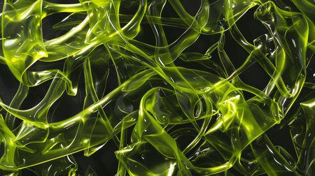 Abstract Neon Green Light Waves with Black Backgroundの素材