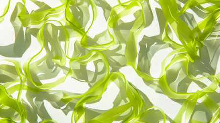 Abstract Green Ribbons Pattern on White Background with Shadows in Bright Lightの素材