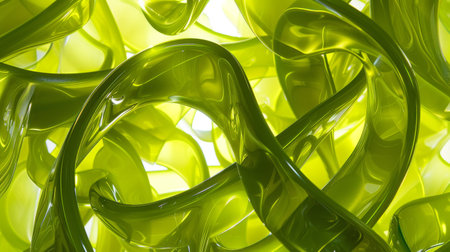 Abstract Green Curves and Swirls with Light Reflections. Contemporary Art Backgroundの素材