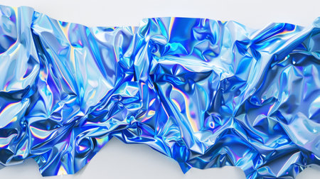 Vibrant Iridescent Crumpled Foil Background with Shiny Metallic Blue and Rainbow Huesの素材
