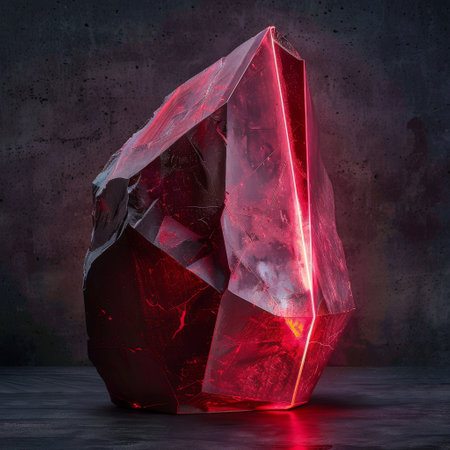 Vibrant Glowing Red Crystal on Dark Backgroundの素材