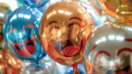 Colorful Smiley Face Balloons for Celebrations, Parties, and Events with Happy Emoji Designsの素材