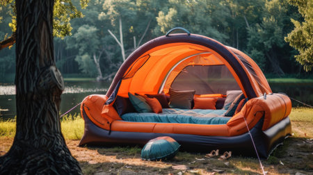 Inflatable Floating Tent by Lakeside for Relaxing Outdoor Camping Escapesの素材